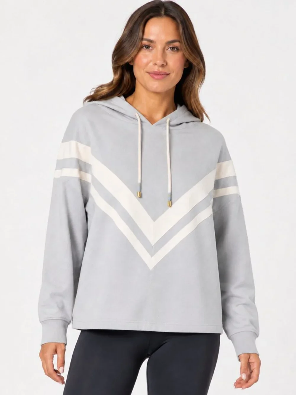 Tory Sport Periwinkle Blue Chevron Cotton Cropped Boxy Pullover Hoodie Sz L